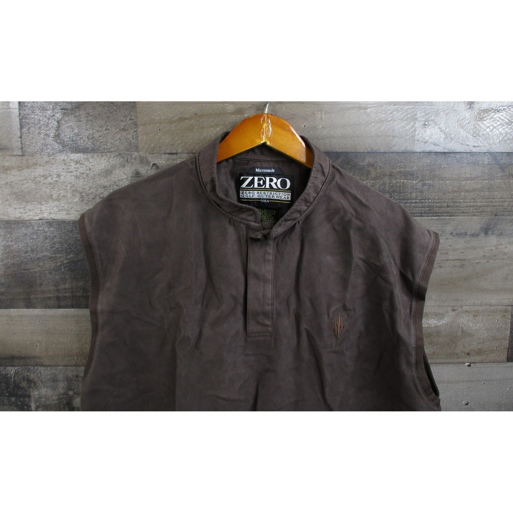 Zero Restriction Vest Mens Medium Brown Microsuede Golf Pullover Mock Neck